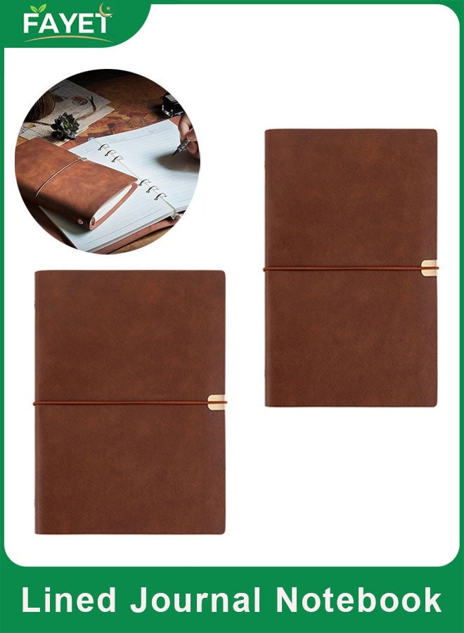 FAYET 2PCS PU Leather Lined Journal Notebook Set , Soft Cover, 192 Pages Refillable Ruled Writing Notebooks for Work, Travel and School(A5+A6) - Image 1